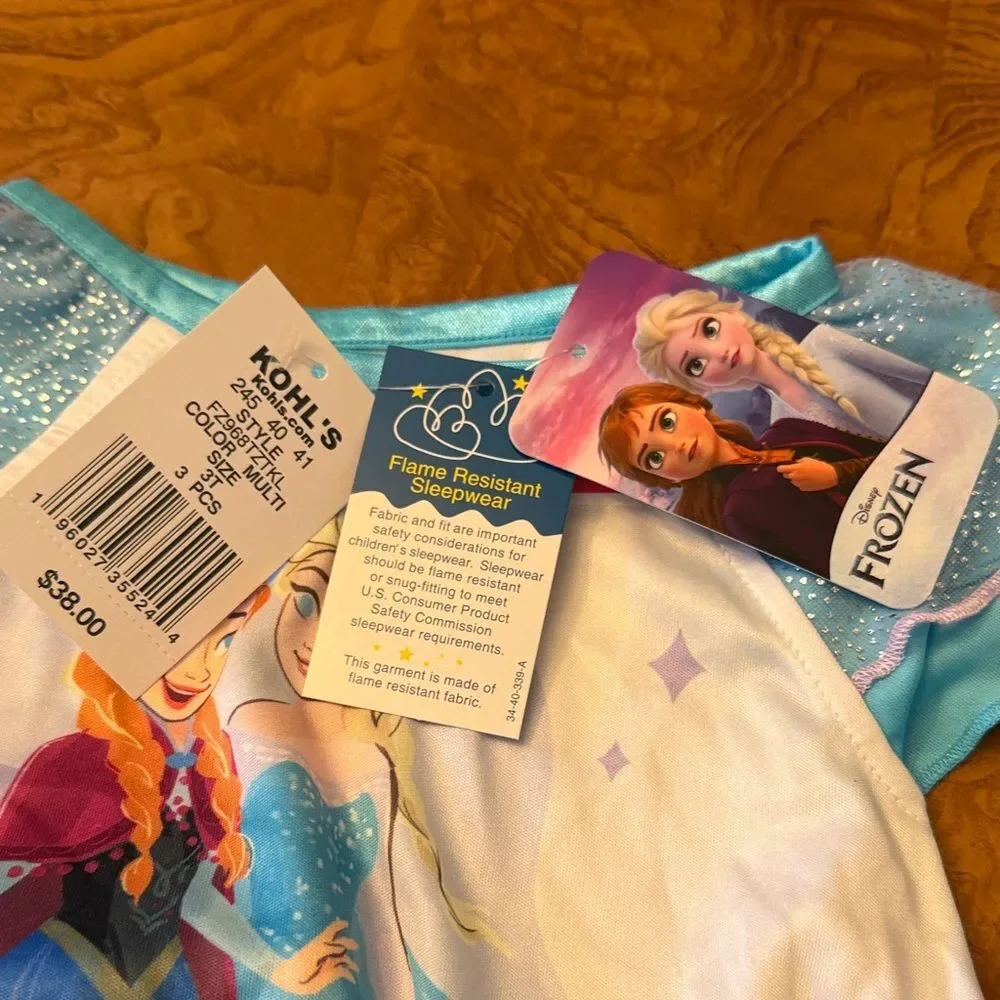 Disney Frozen Anna and Elsa Blue and Purple Pajama 3-Piece Set Size 3T
